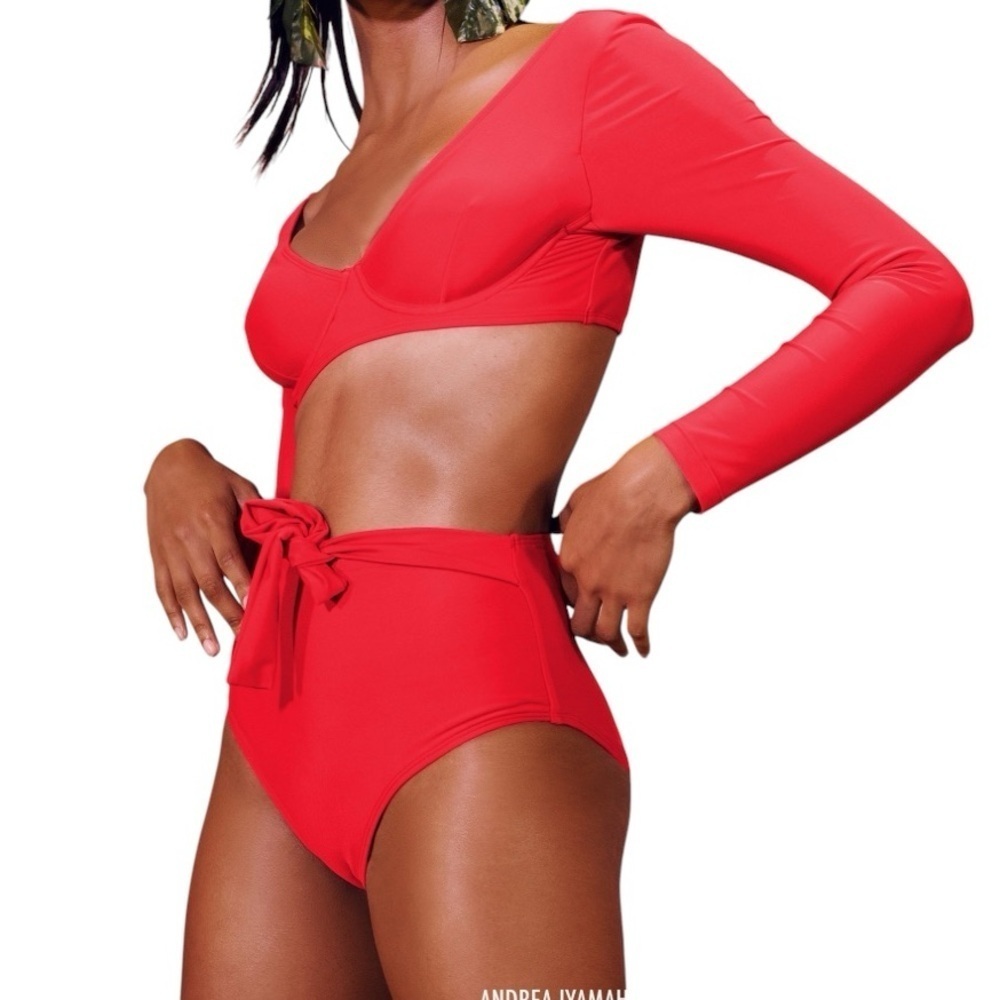Andrea Iyamah Red Long Sleeve Bikini Set XXXL Swimwear NWT